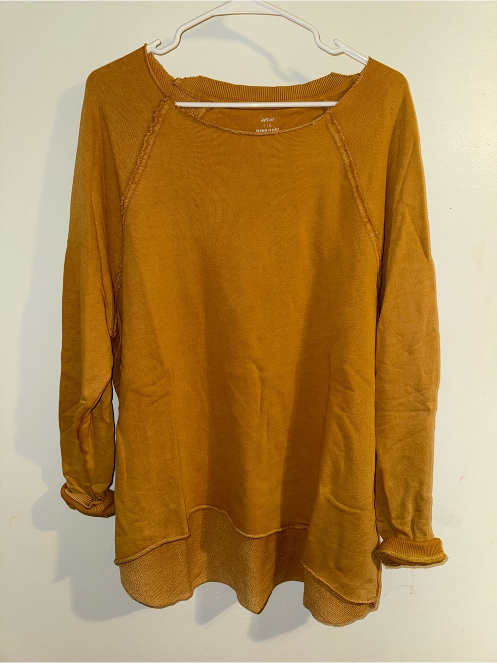 aerie Mustard Raw-Edge Crewneck Sweatshirt